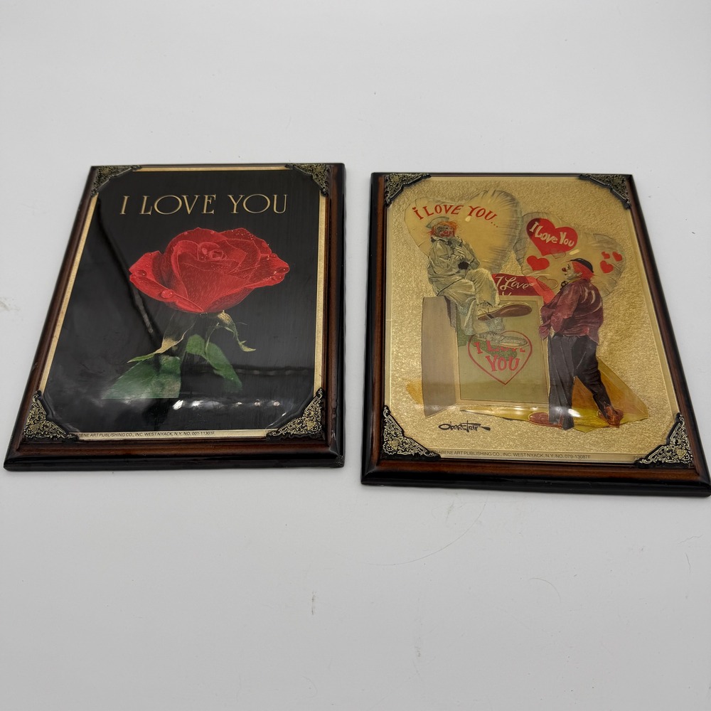 Vintage Bornabene Art 3D Lenticular Plaques Rose Clown Oberstein Set 2